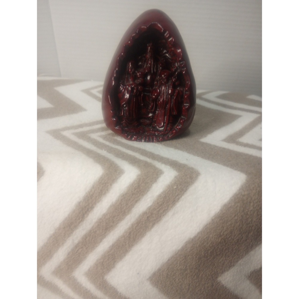 Chinese‎ Dark Red Resin Fu Lu Shou Fortune Egg Sculpture 5 In